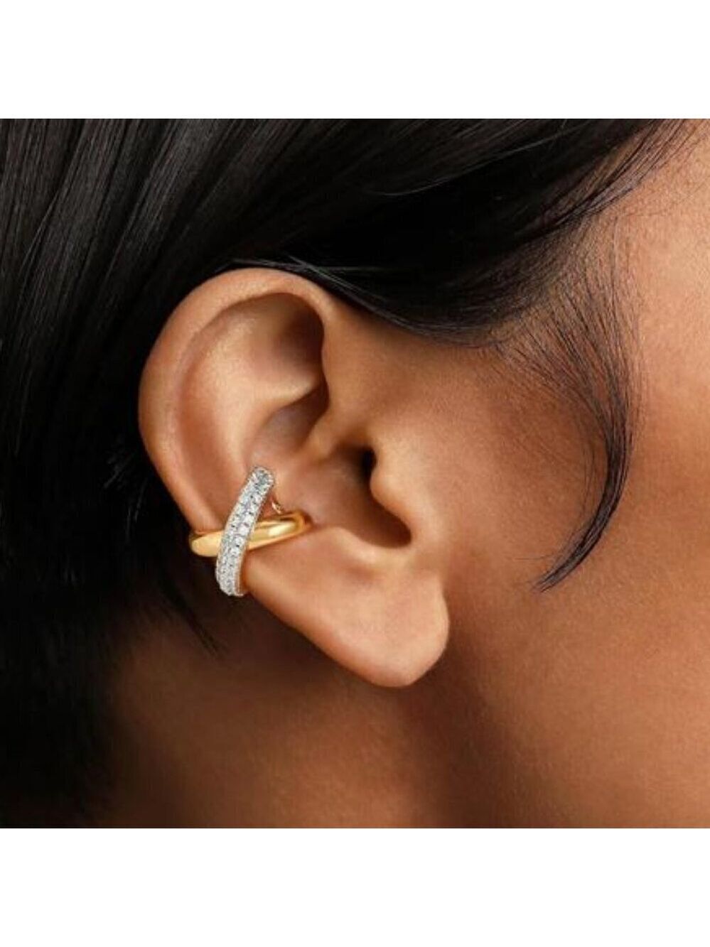 Ear Cuff Earrings for Women 14K Gold Plated Cubic Zirconia Paved Sparkling